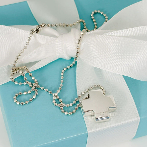16" Tiffany & Co Cross on Bead Chain Necklace in Sterling Silver - 2