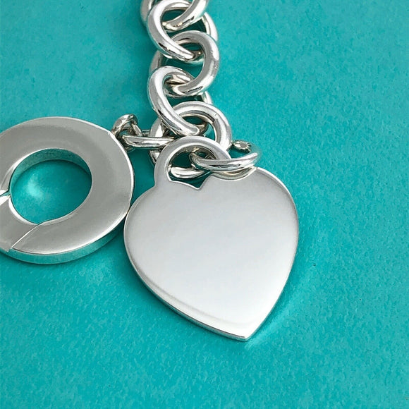 Tiffany & Co Blank Heart Tag Toggle Charm Bracelet in Sterling Silver