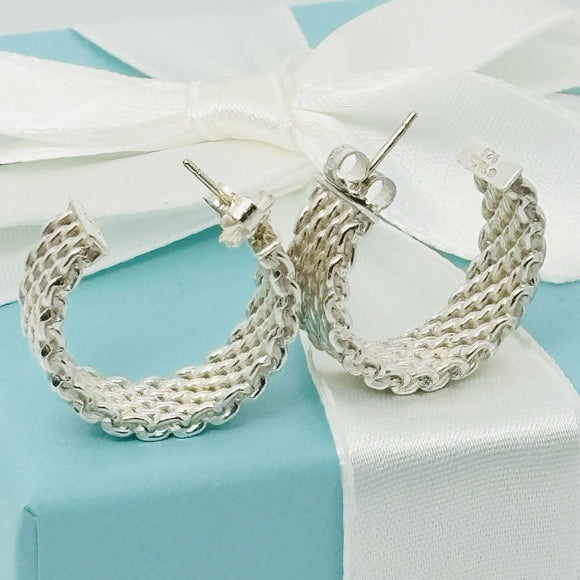 Tiffany & Co Somerset Mesh Hoop Huggie Earrings in Sterling Silver