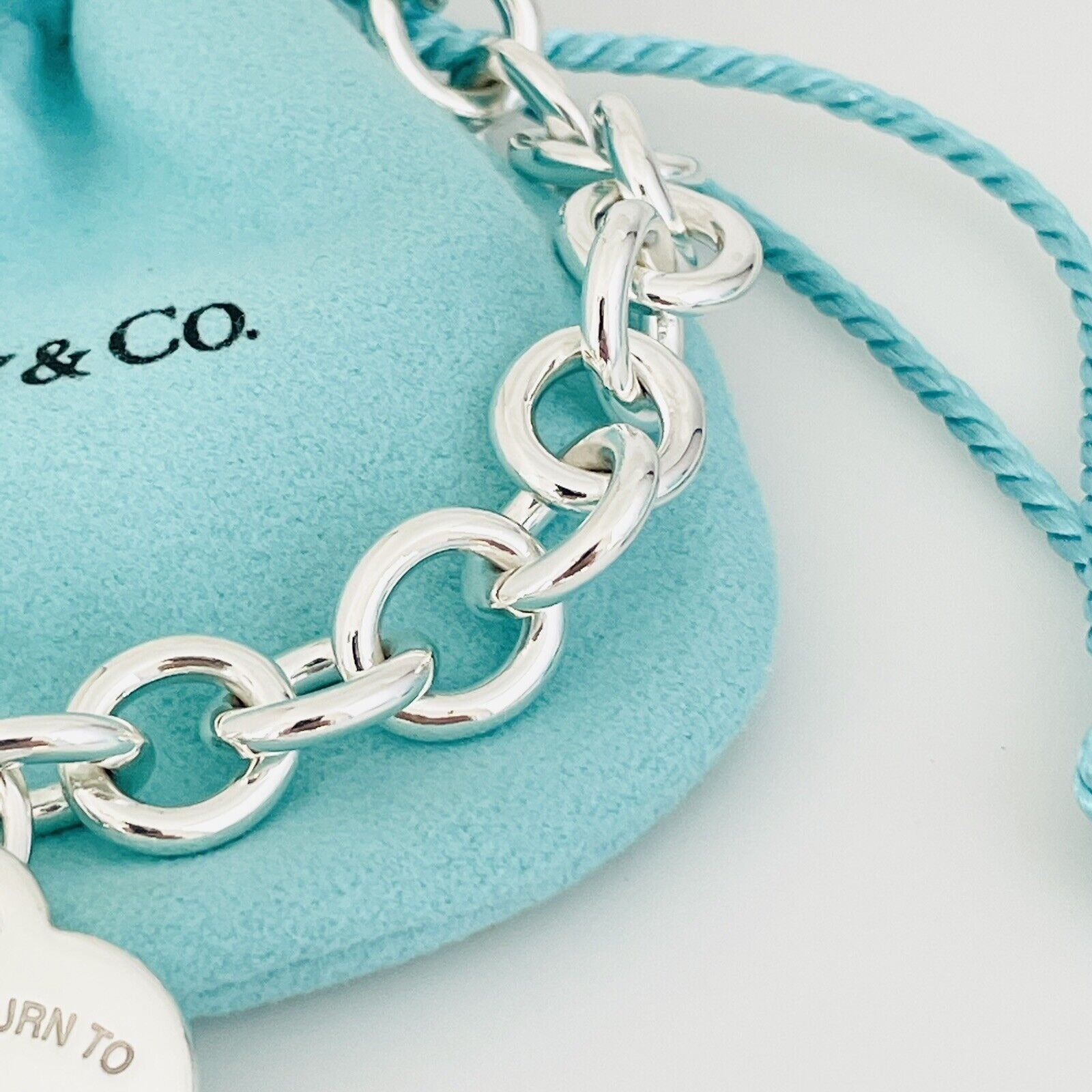 Please Return to Tiffany Heart Tag Charm Bracelet With Tiffany Blue Gift Pouch