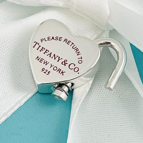 RARE Return to Tiffany Heart Padlock Charm Pendant in Red Enamel and Silver