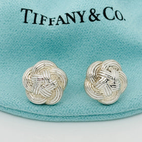 Tiffany Flower Knot Celtic Love Weave Stud Earrings in Sterling Silver