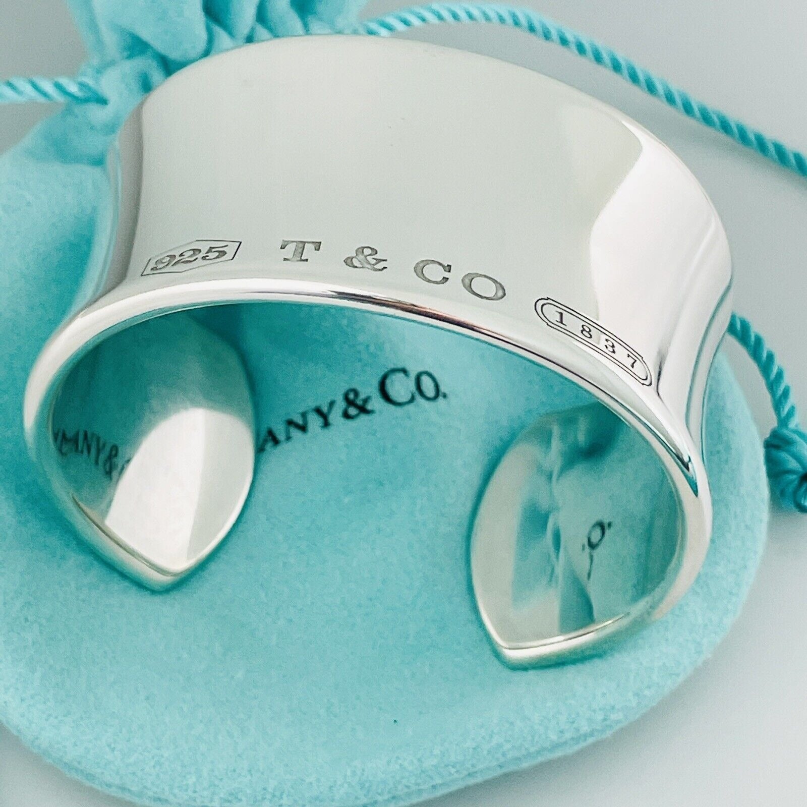 Size Small 6.25" Tiffany & Co 1837 Extra Wide Cuff Bracelet in Silver