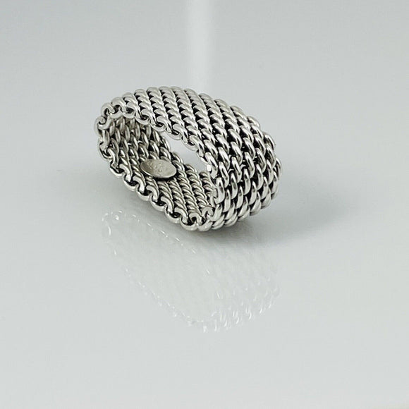 Size 6 Tiffany & Co Somerset Mesh Basket Weave Ring in 925 Sterling Silver