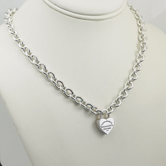 Return to Tiffany & Co Heart Padlock Lock Pendant Necklace in Sterling Silver