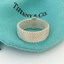 Size 7.5 Tiffany Somerset 4 Diamond Mesh Weave Band Ring in Sterling Silver-7