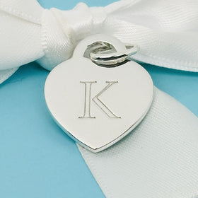 Tiffany Letter K Heart Pendant or Charm Notes Alphabet in Sterling Silver - 0