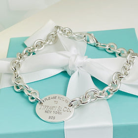 7.75” Please Return To Tiffany Oval Tag Charm Bracelet in Silver - 0