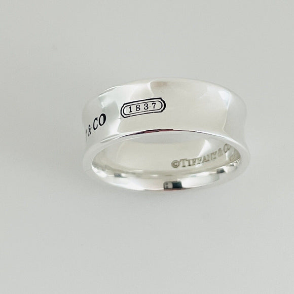 Size 8 Tiffany 1837 Ring in Sterling Silver Wide Concave