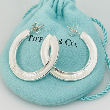 Tiffany & Co Sterling Silver Large Flat T&CO 1837 Hoop Earrings