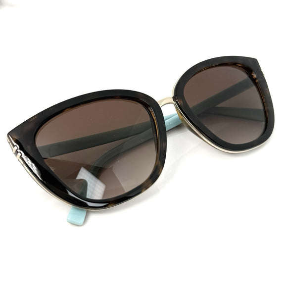 Tiffany & Co. TF4152 Brown Acetate Cat Eye Sunglasses Gold Tone Tortoise Shell