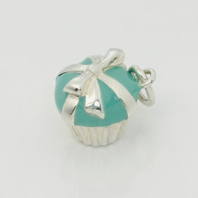 Tiffany Blue Icing Cupcake Charm or Pendant in Blue Enamel and Sterling Silver
