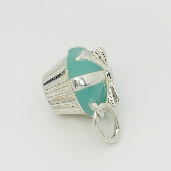 Tiffany Blue Icing Cupcake Charm or Pendant in Blue Enamel and Sterling Silver