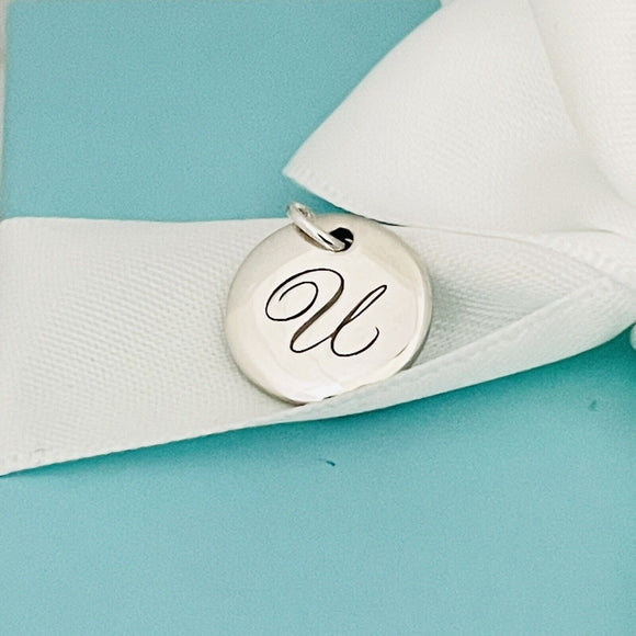 Tiffany Letter U Notes Alphabet Disc Charm Initial Pendant in Silver