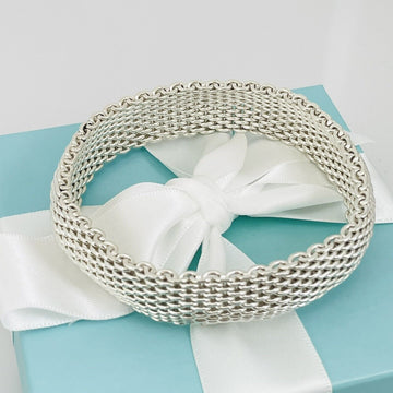 7.75" Large Tiffany & Co Somerset Flexible Mesh Weave Bangle Bracelet in Silver