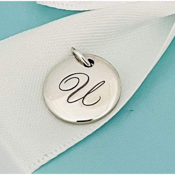 Tiffany Letter U Notes Alphabet Disc Charm Initial Pendant in Silver