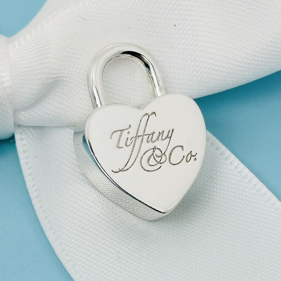 Tiffany & Co Script Notes Heart Charm Padlock Lock or Pendant in Sterling Silver