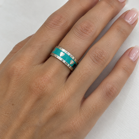 Tiffany & Co. Blue Enamel and Silver Heart Wide Ring Band Size 6.5 - 0