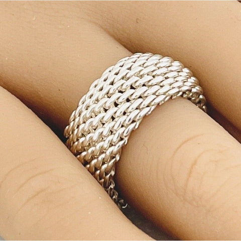 Size 6.5 Tiffany & Co Somerset Dome Ring Mesh Weave Flexible Unisex - 0