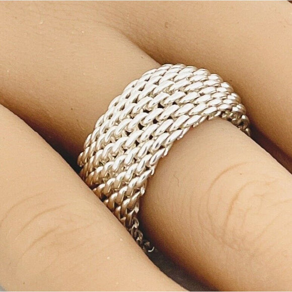 Size 6.5 Tiffany & Co Somerset Dome Ring Mesh Weave Flexible Unisex