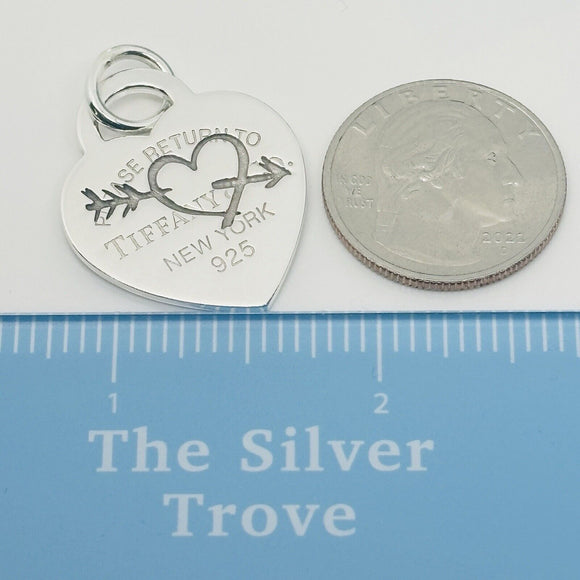 Large Return to Tiffany Etched Love Arrow Heart Tag Pendant Charm Cupid Silver