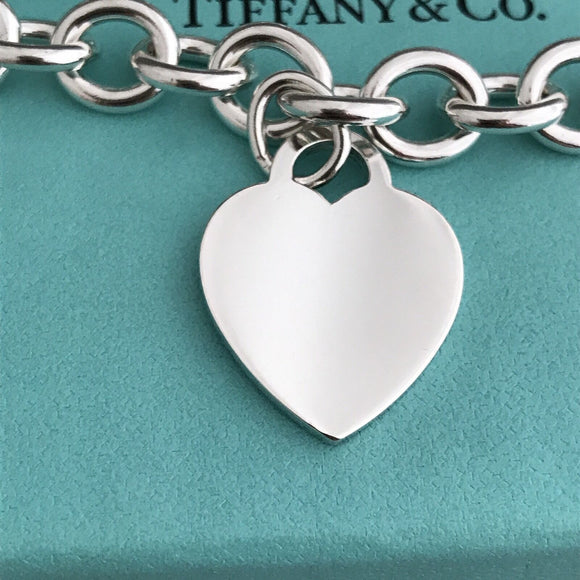 Tiffany & Co Sterling Silver Engravable Blank Heart Tag Necklace with Blue Box