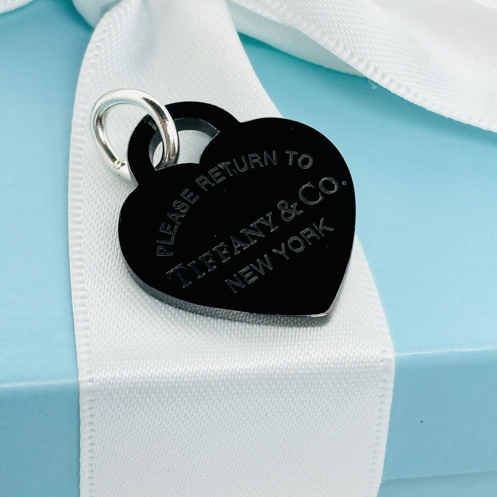 Return to Tiffany Heart Tag Pendant or Charm in Black Titanium