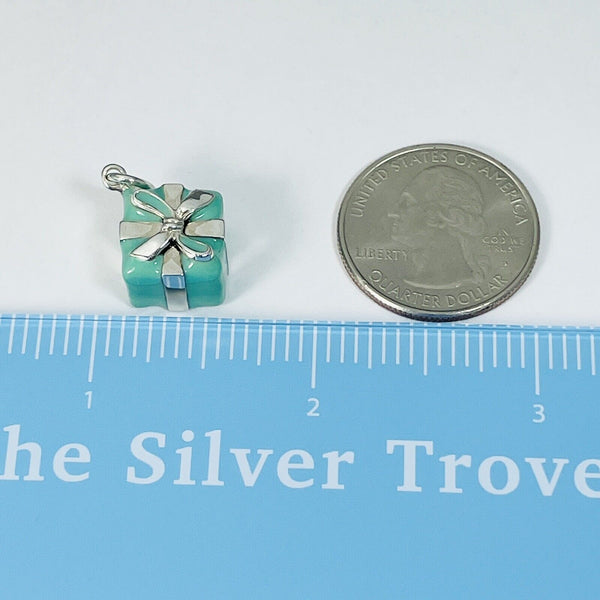 Tiffany Gift Box with Ribbon Charm in Blue Enamel and Silver - 7