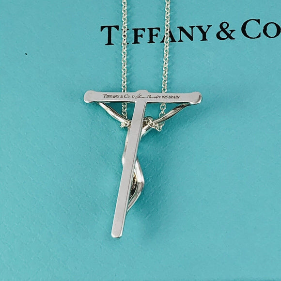 18" Tiffany & Co 27mm Sterling Silver Crucifix Elsa Peretti Cross Necklace