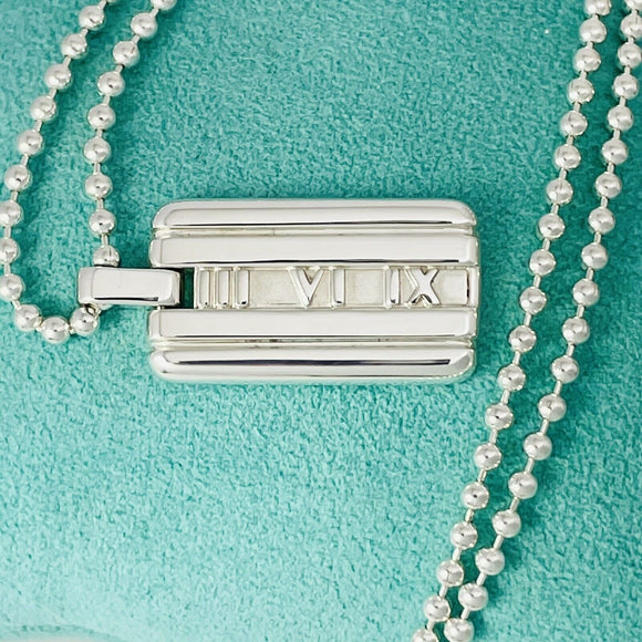 18" Tiffany & Co Atlas Dog Tag Pendant Bead Chain Necklace