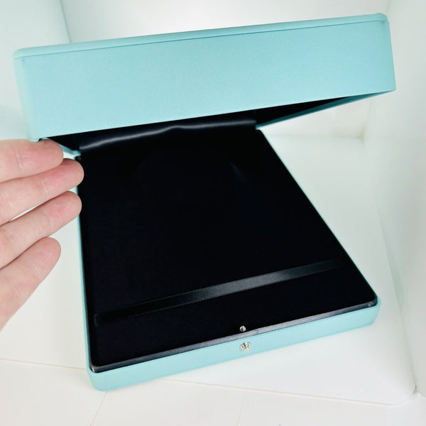 Large Tiffany & Co Necklace Storage Presentation Box in Blue Leather Lux - 5