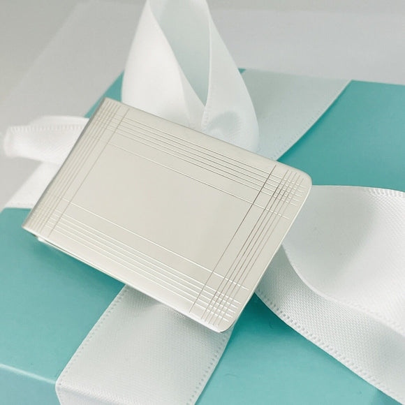 Tiffany & Co Machine Turned Pin Stripe Engravable ID Money Clip in Silver