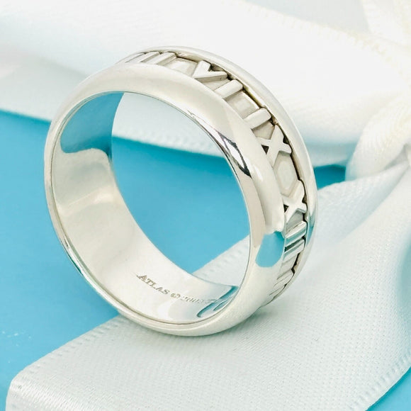 Size 10 Tiffany & Co Atlas Ring Roman Numerals Mens Unisex in Sterling Silver