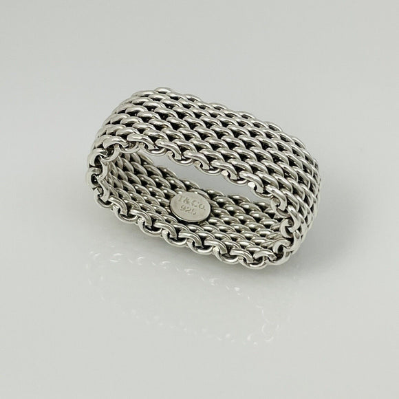 Size 6 Tiffany & Co Somerset Mesh Basket Weave Ring in 925 Sterling Silver
