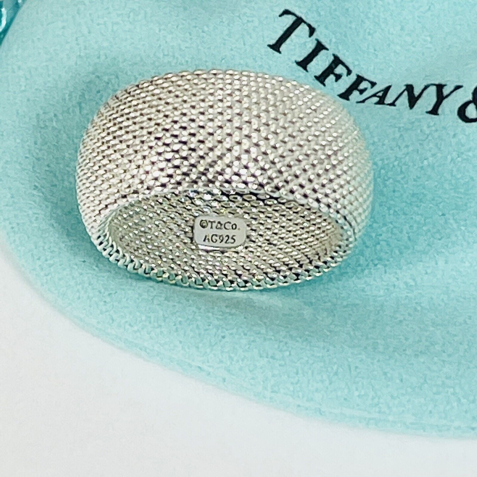 Size 5 Tiffany & Co Somerset Mesh Weave Firm Solid Dome Ring in Silver - 0