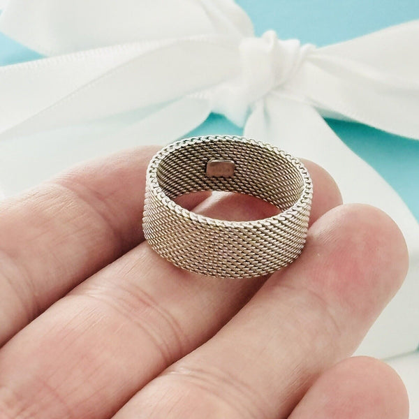 Size 10.5 Tiffany Somerset Ring Firm Mesh Weave Mens Unisex in Sterling Silver - 5