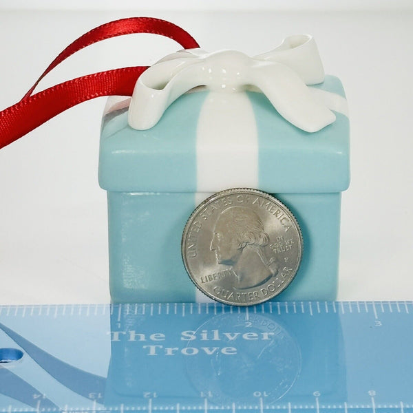 Tiffany Blue Gift Box and Bow Christmas Holiday Ornament Bone China Porcelain - 8