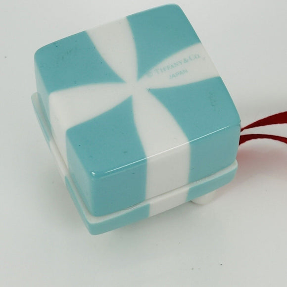 Tiffany Blue Gift Box and Bow Christmas Holiday Ornament Bone China Porcelain