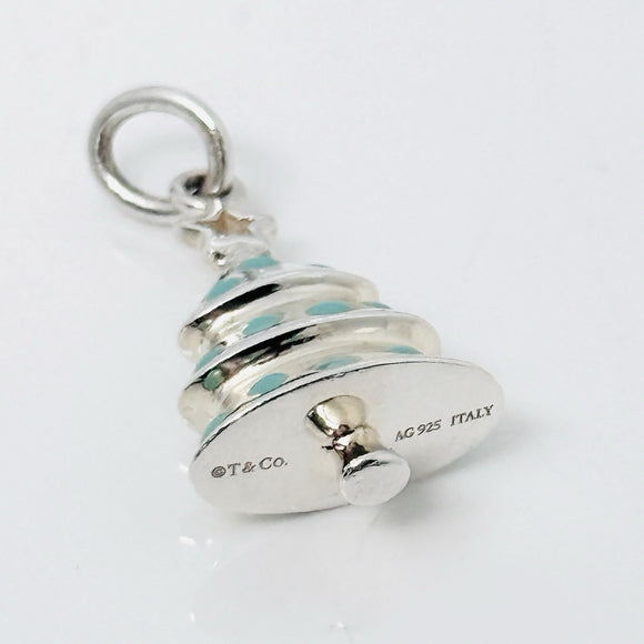 RARE Tiffany & Co Christmas Tree Charm in Blue Enamel and Sterling Silver