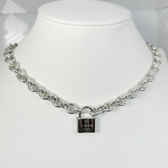 Tiffany & Co 1837 Padlock Rolo Chain Necklace in Sterling Silver