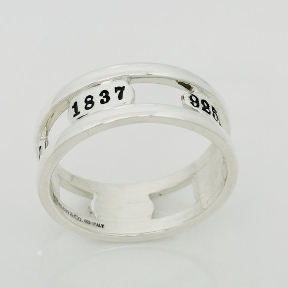 Size 12.5 Tiffany & Co 1837 Cutout Stencil Open Ring Mens Unisex in Silver