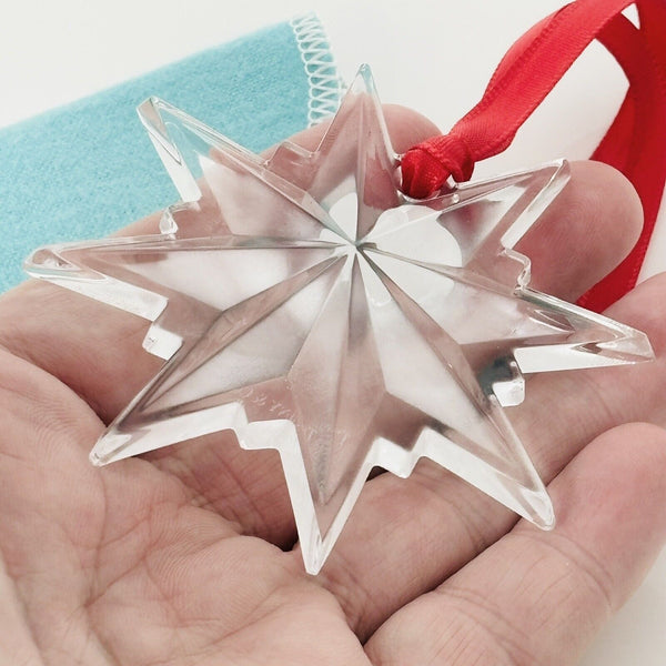 Tiffany Crystal Snowflake Star Christmas Tree Holiday Ornament with Red Ribbon - 5