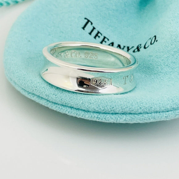 Size 8 Tiffany 1837 Ring in Sterling Silver Concave Band with Blue Pouch