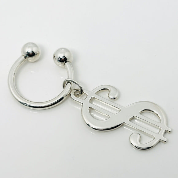 RARE Tiffany & Co Dollar Sign Key Ring Chain in Sterling Silver Currency Code