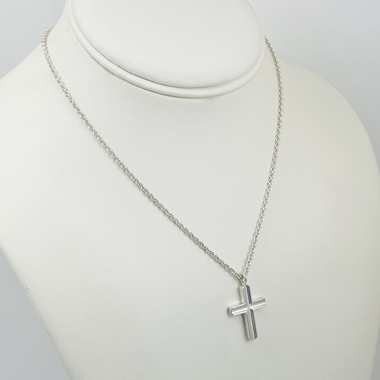 24 inch Tiffany Mens Unisex Cross Large Link Necklace in Concave Sterling Silver