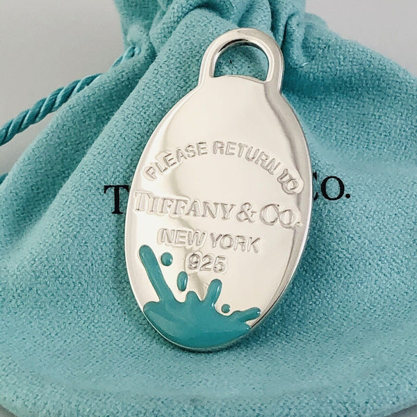 Return to Tiffany Color Splash Blue Enamel Large Oval Tag Pendant Charm - 3