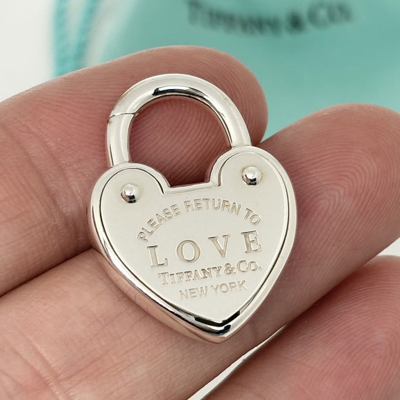 18" Please Return to Tiffany Love Heart Charm Pendant Padlock Lock Rolo Necklace