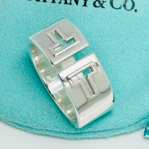 Size 11 Men's Unisex Tiffany T Cutout Stencil Ring Band in Sterling Silver
