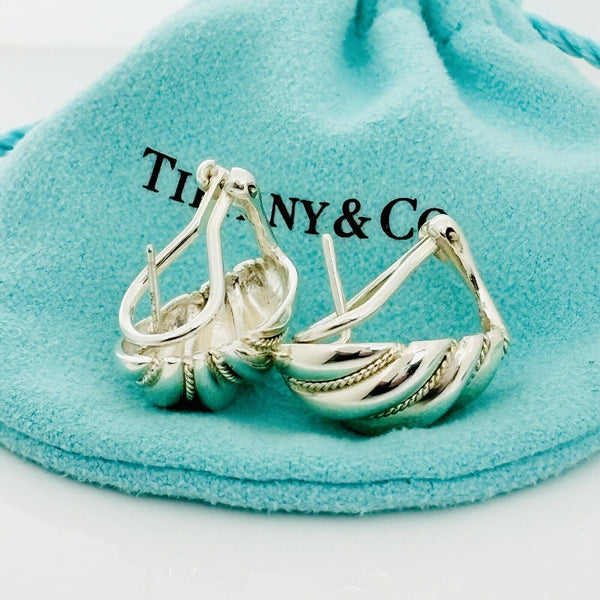 Tiffany Shell Dome Earrings in Sterling Silver and Yellow Gold Twist Omega Back - 3