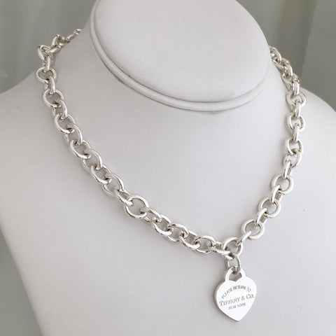 16" Please Return to Tiffany & Co Silver New York 925 Heart Tag Necklace - 0